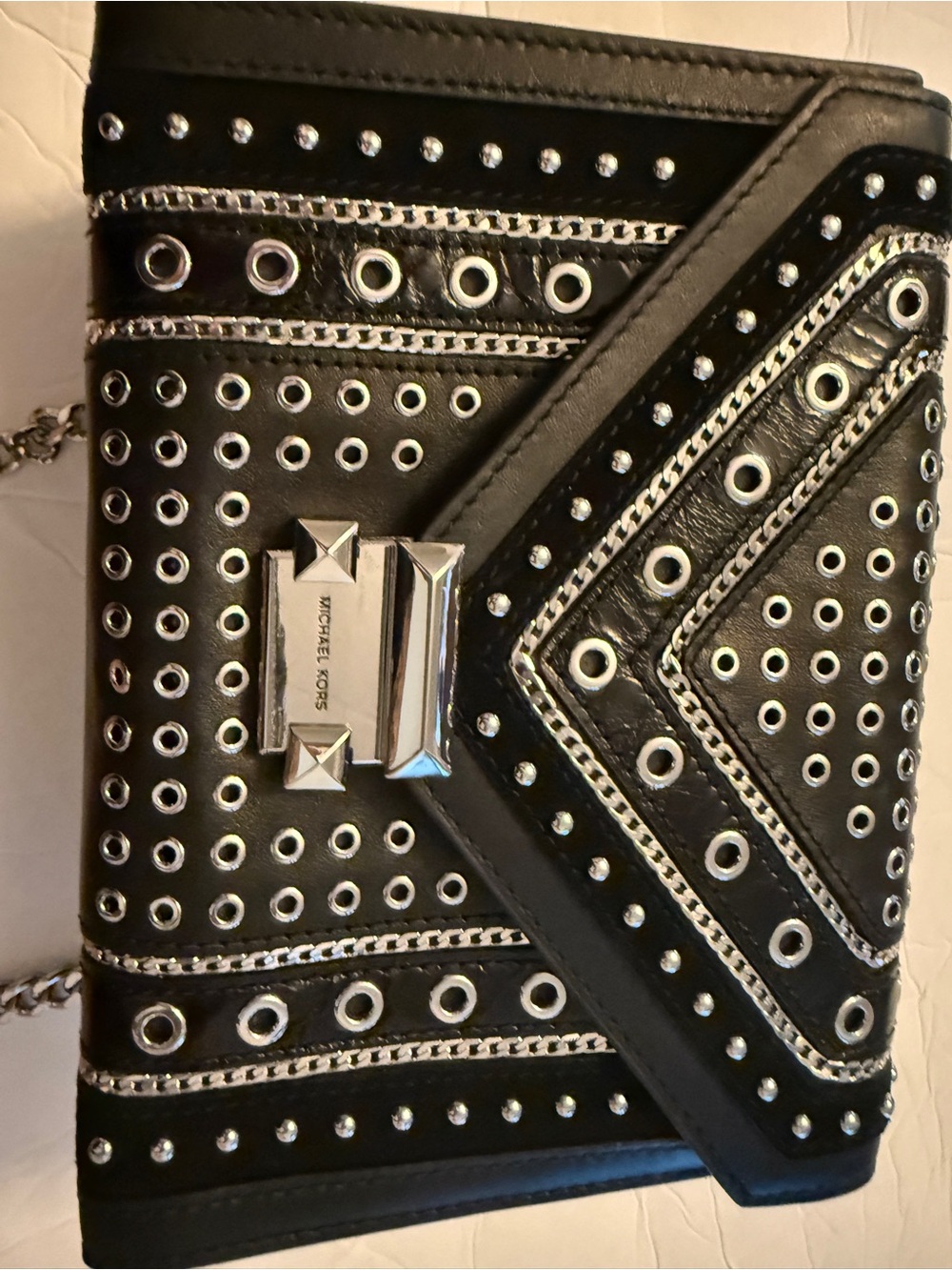 Michael Kors Black Whitney grommeted/ Studded Leather convertsble Shoulder Bag - Picture 6 of 10